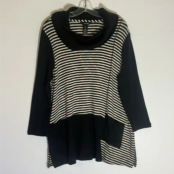 Ali Miles Sweater Womens Large Multicolor Lagenlook Artsy Colorful Pocket Cowl L - Picture 1 of 16